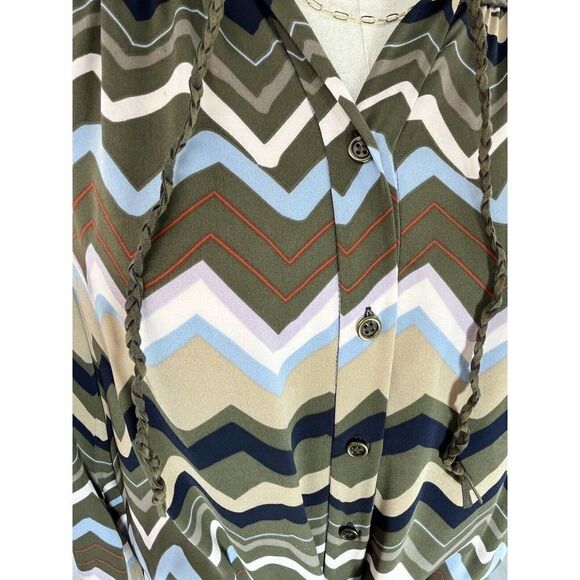 Diane Von Furstenberg Dress Shirtdress Bariloche Olive Chevron Print Silk Size 4 - Picture 9 of 16